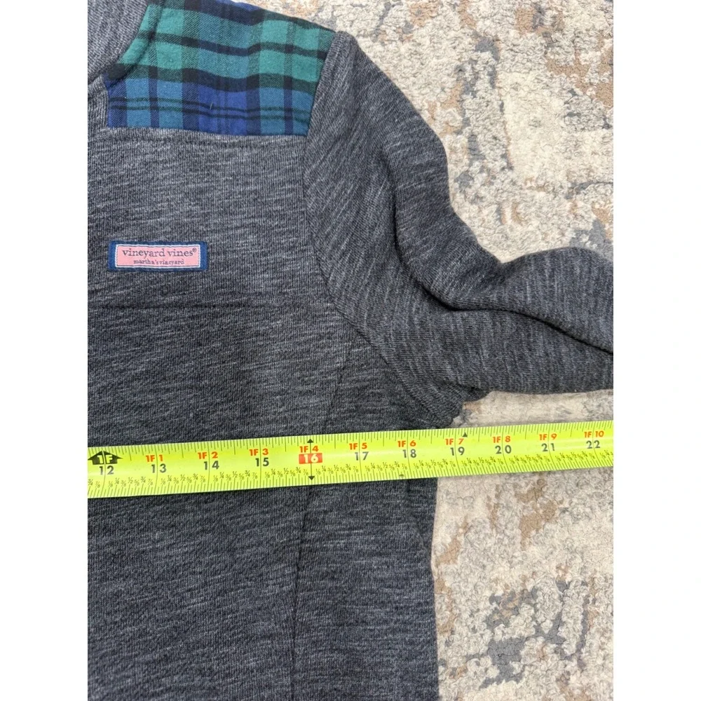 Vineyard Vines Mens Small Gray Plaid Shoulder Patch Quarter Zip Pullover Sweater